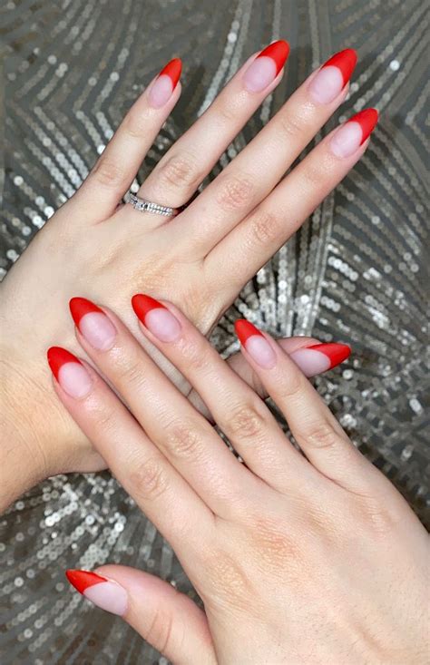 almond shaped nails red french tip